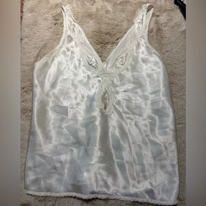 Vintage White Lace Trim Satin Chemise